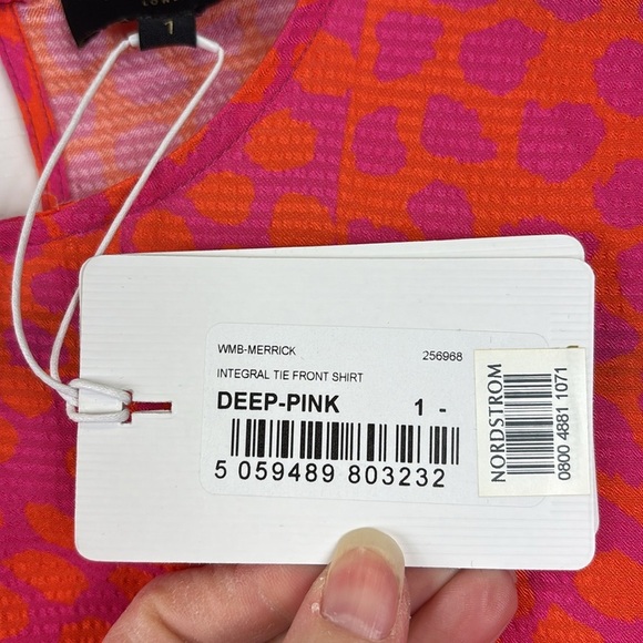 NWT Ted Baker Merrick deep pink orange integral tie front shirt xs - Picture 6 of 10